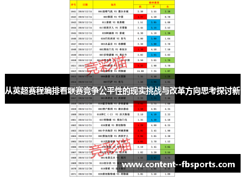 从英超赛程编排看联赛竞争公平性的现实挑战与改革方向思考探讨新