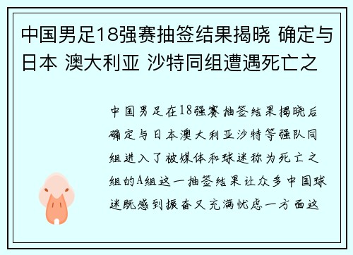 中国男足18强赛抽签结果揭晓 确定与日本 澳大利亚 沙特同组遭遇死亡之组